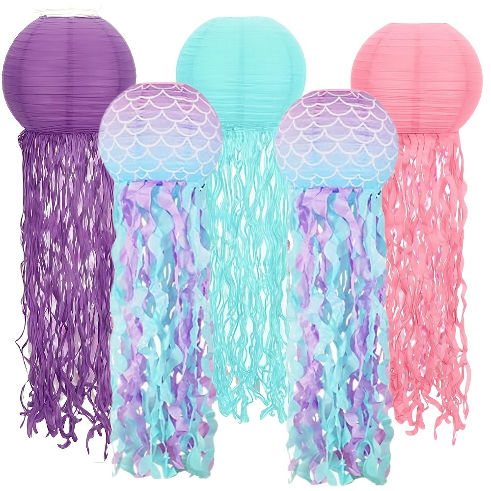 

5-pack Mermaid Jellyfish Lanterns, 10-inch Iron & Hanging Decor, Ocean Theme Birthday & Graduation Party Supplies, Seasonal Decor For Ramadan & Summer Events