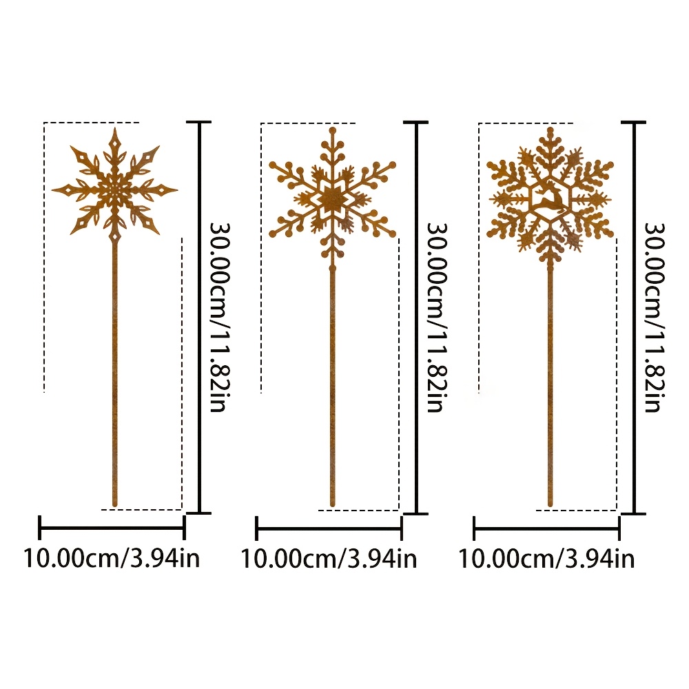 TEMU 2d Flat, [2d Flat] 2d 3pcs Rusty Metal Snowflake Silhouette Outdoor Decorative Wooden Stakes/ Art/garden Fence Decor/garden Stakes/garden