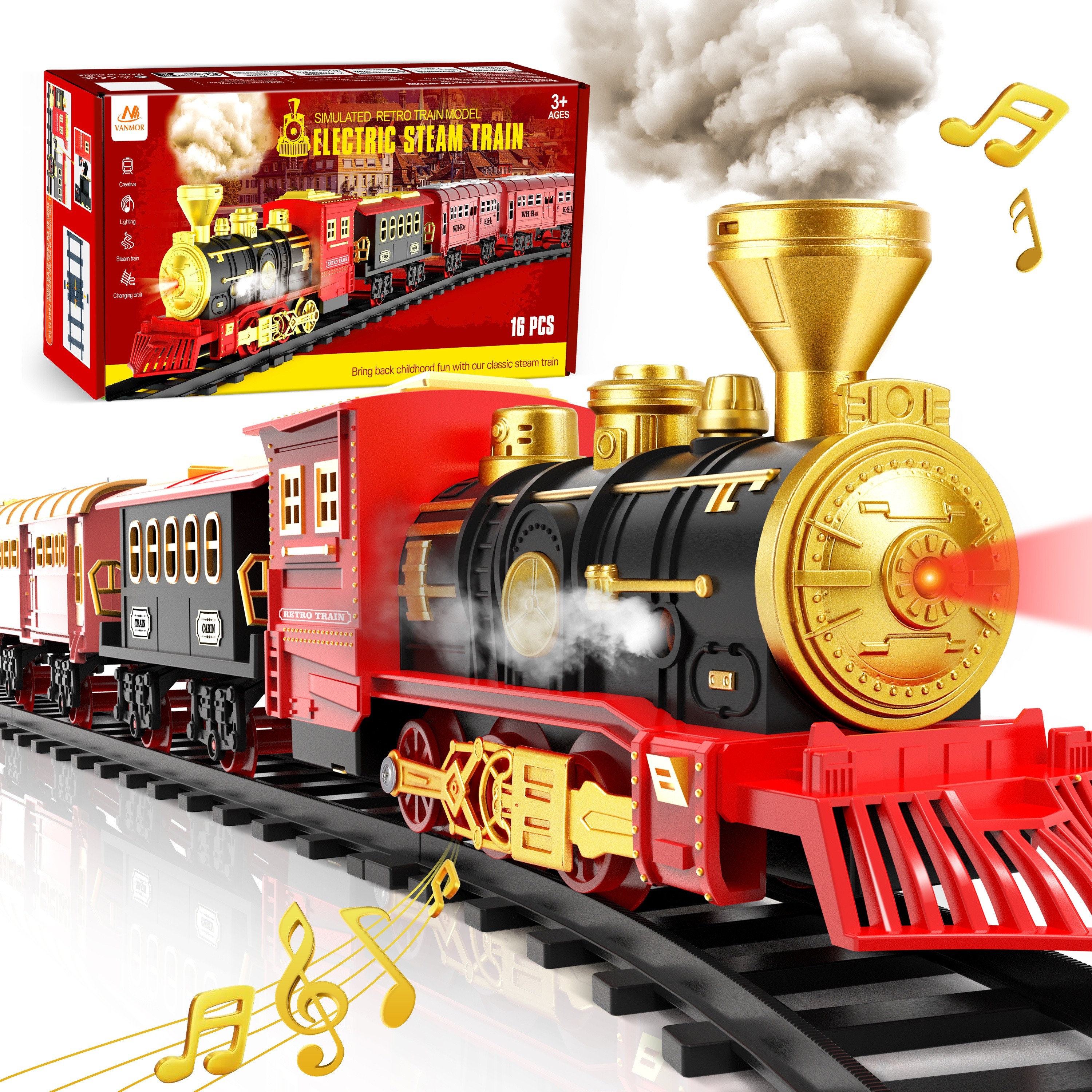 

Vanmor Toy Train Set, Train Set With , Freight Car And Long Track, Battery Powered Holiday Train Set With Smoke, Lights And Sounds, Gift For Toddlers