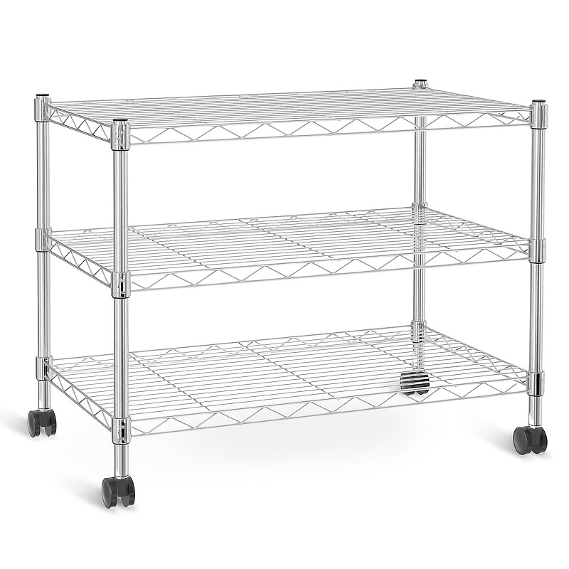 TEMU 3-tier Heavy Duty Storage Shelves 750lb Capacity, 24.02" D X 13.78" W X 21.97" H Shelving Unit For Pantry, Garage, Laundry And Kitchen, Chrome, Standing Shelf