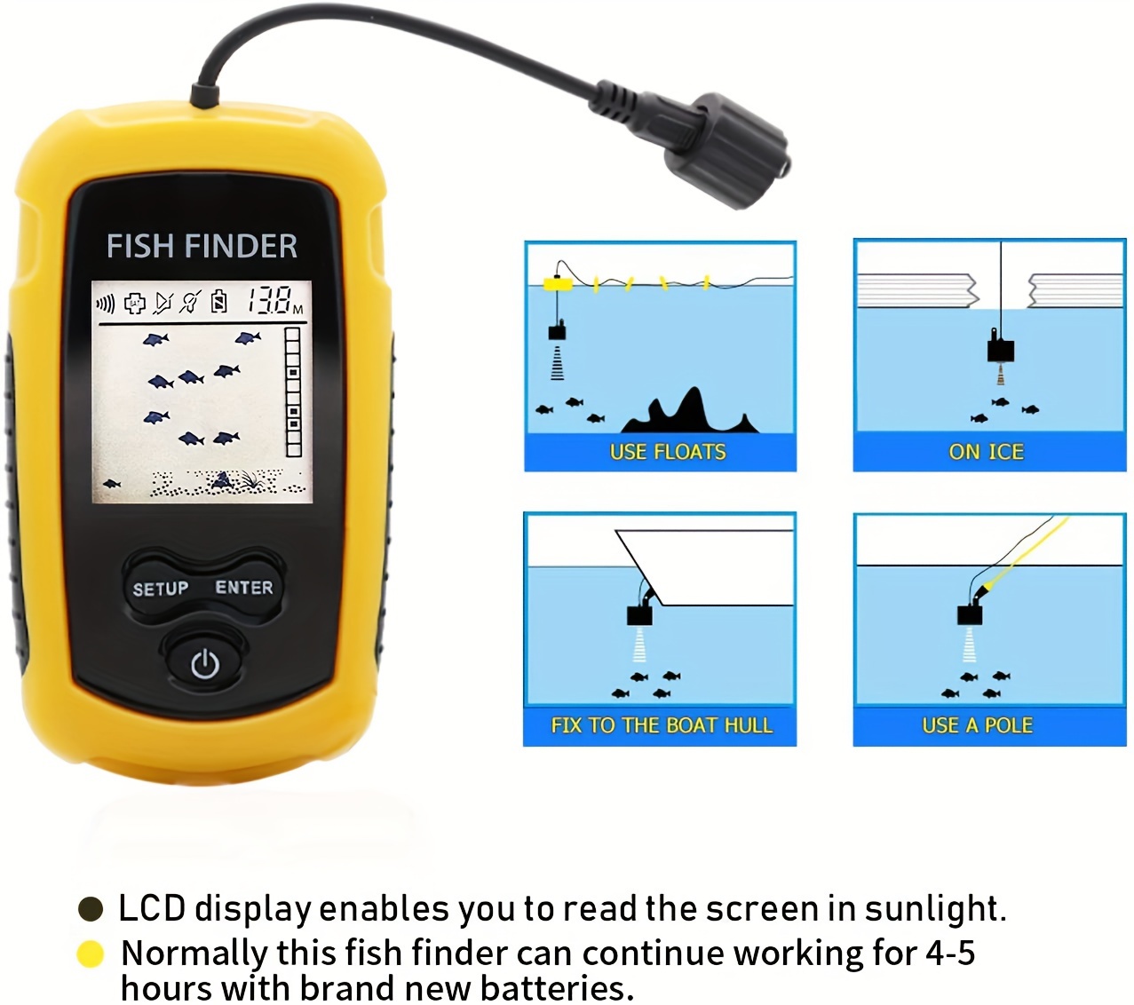 Wireless Handheld Fish Finder Boat Wired Sensor Fishing Finder
