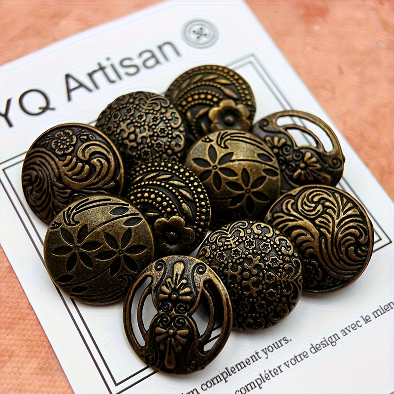 E-shop 10 seltene, handgefertigte 17-mm-Vintage-Dekorationsknöpfe, Vintage-Blumenmuster-Schnitzereien, für Kleidung und Haarverzierungen im