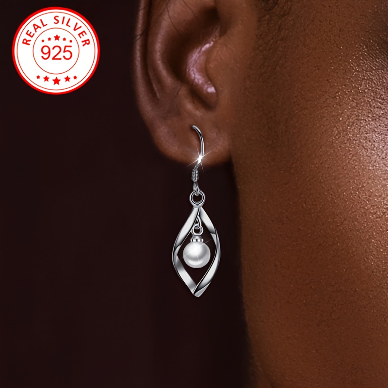 Women's Rhombus Shell Pearl Dangle Earrings S925 Silver