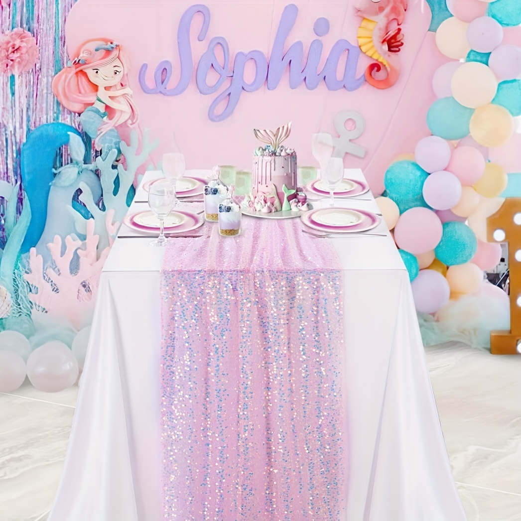 

1pc, Pink Tablecloth With Rainbow Sequins, Sparkly Table Cover, Polyester, Christmas Baby Shower Wedding Birthday Party Banquet Table Decoration