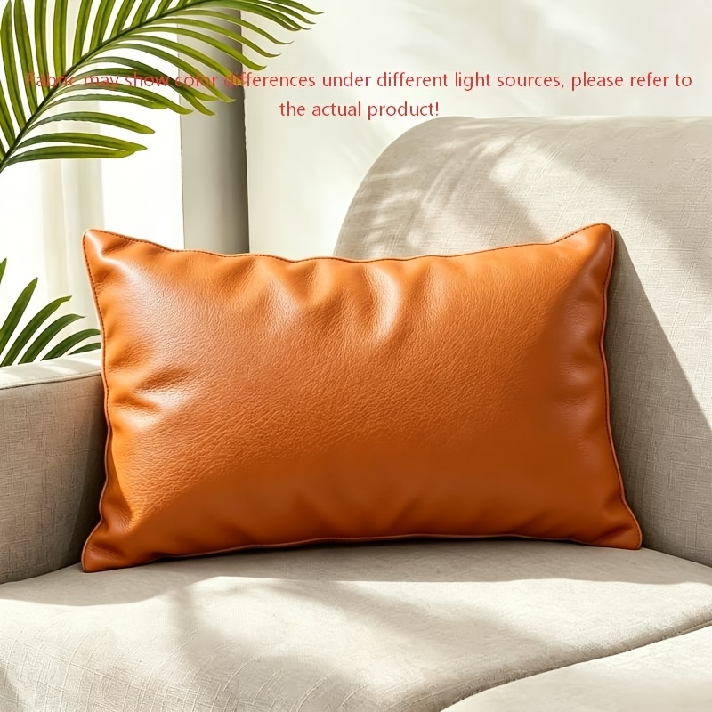 TEMU Solid Color Light Luxury Faux Leather Throw Pillow Cover, Cushion Cover, Soft And Wear-resistant, Not Machine Washable, Spot Clean , Zipper