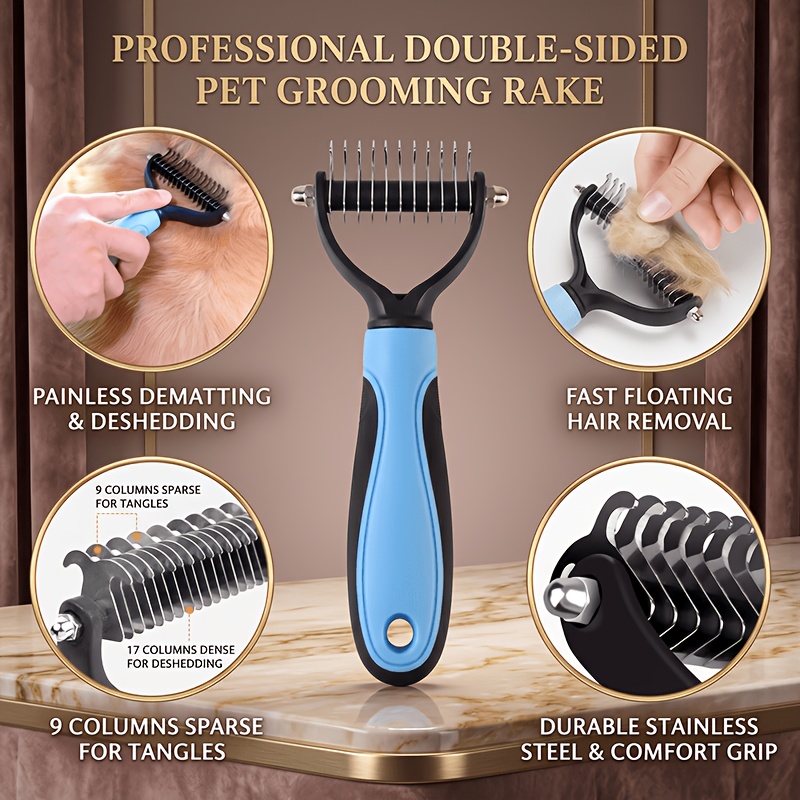 TEMU 1pc Miaoquanji Dog Detangling Comb Suitable For Large & Small Dogs, Double-sided Deshedding Tool Teeth For Long/short Hair Removal, Suitable For