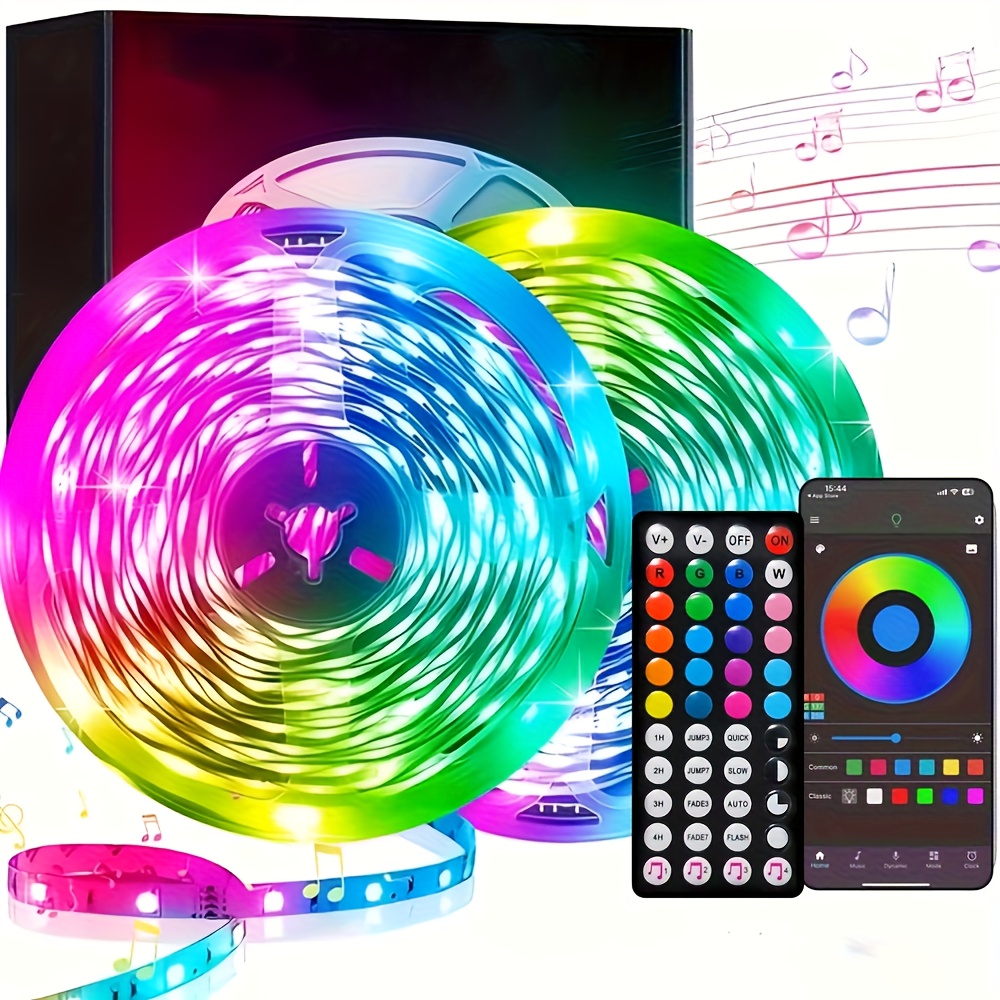 TEMU 32.8ft 5v 3535 Rgb Led Strip Lights, Bluetooth & 44 Key Ir Remote Music Sync Color Changing Led Tape, Usb Powered Dimmable Long Light Strips For