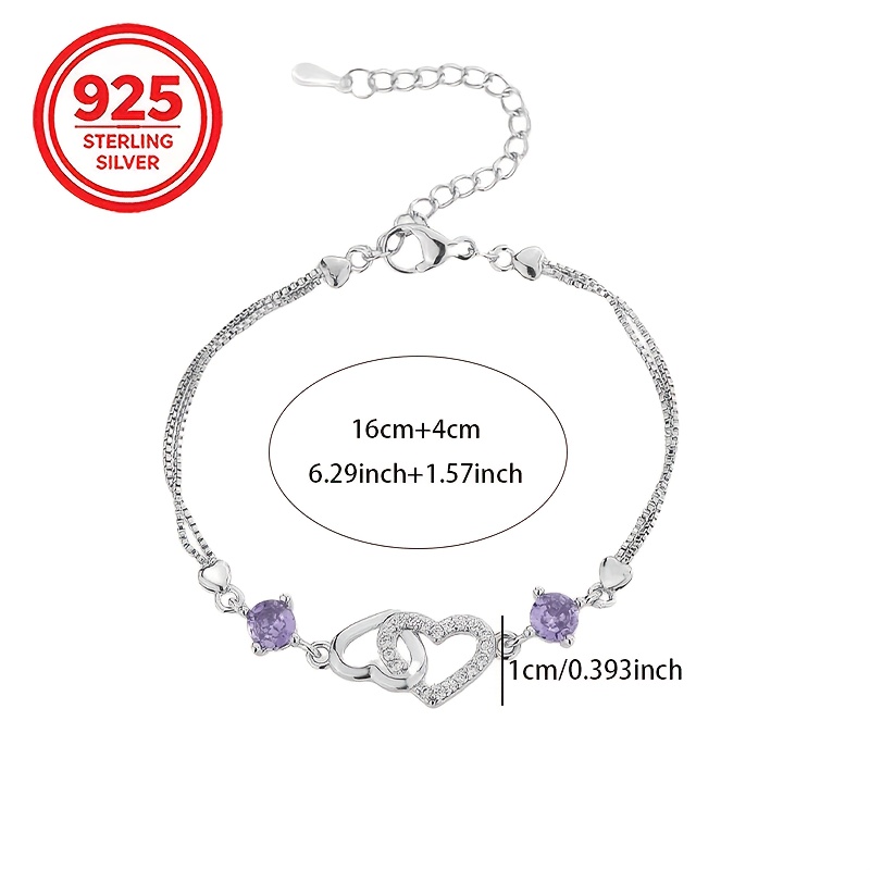 Women's 925 Silver Heart-To-Heart Bracelet, Elegant Gift