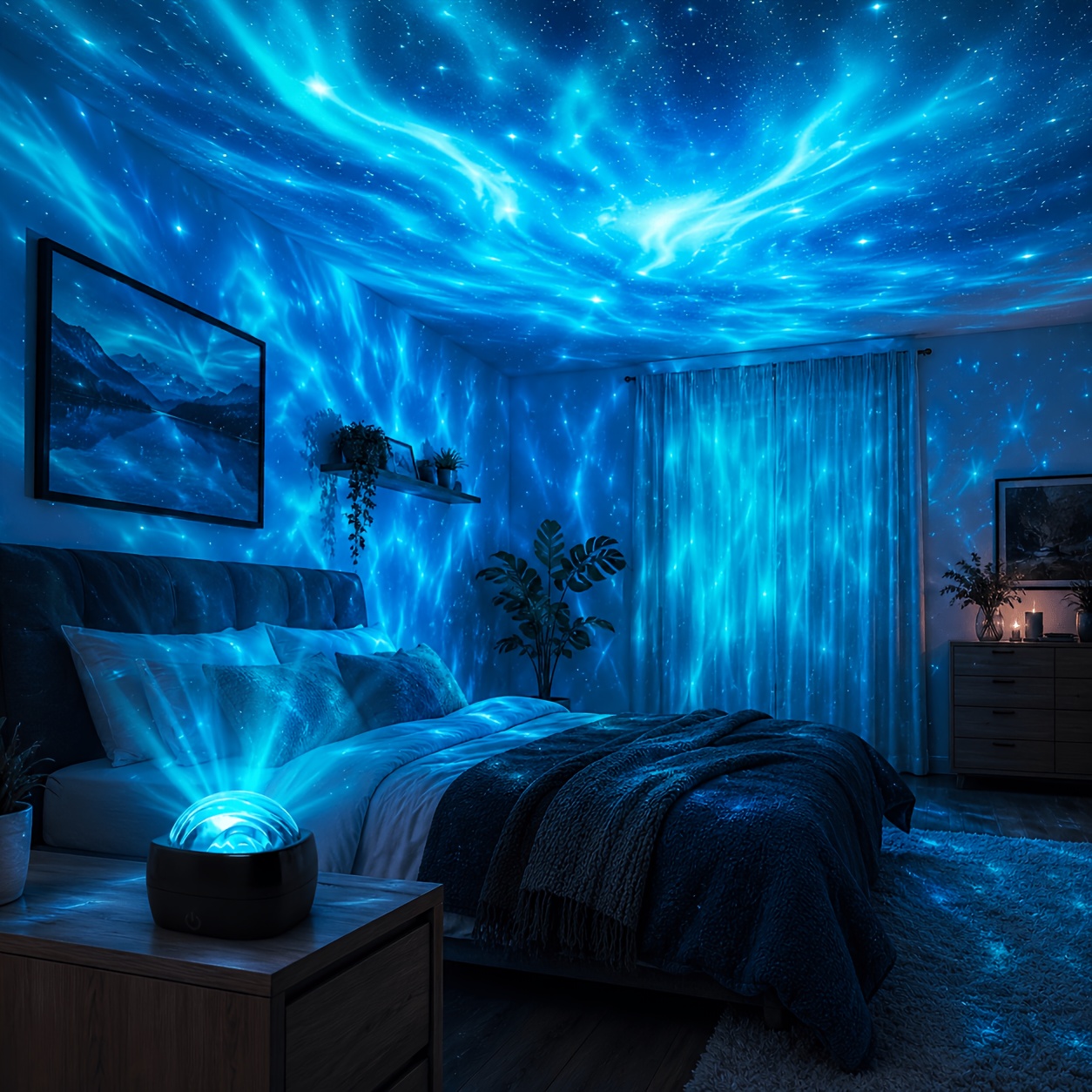 Projektor svetlobe Aurora , 7-barvna RGB zvezdna nočna luč, napajanje preko USB 5V/1A, dotikovno upravljanje, ritmična svetilka z zvočno