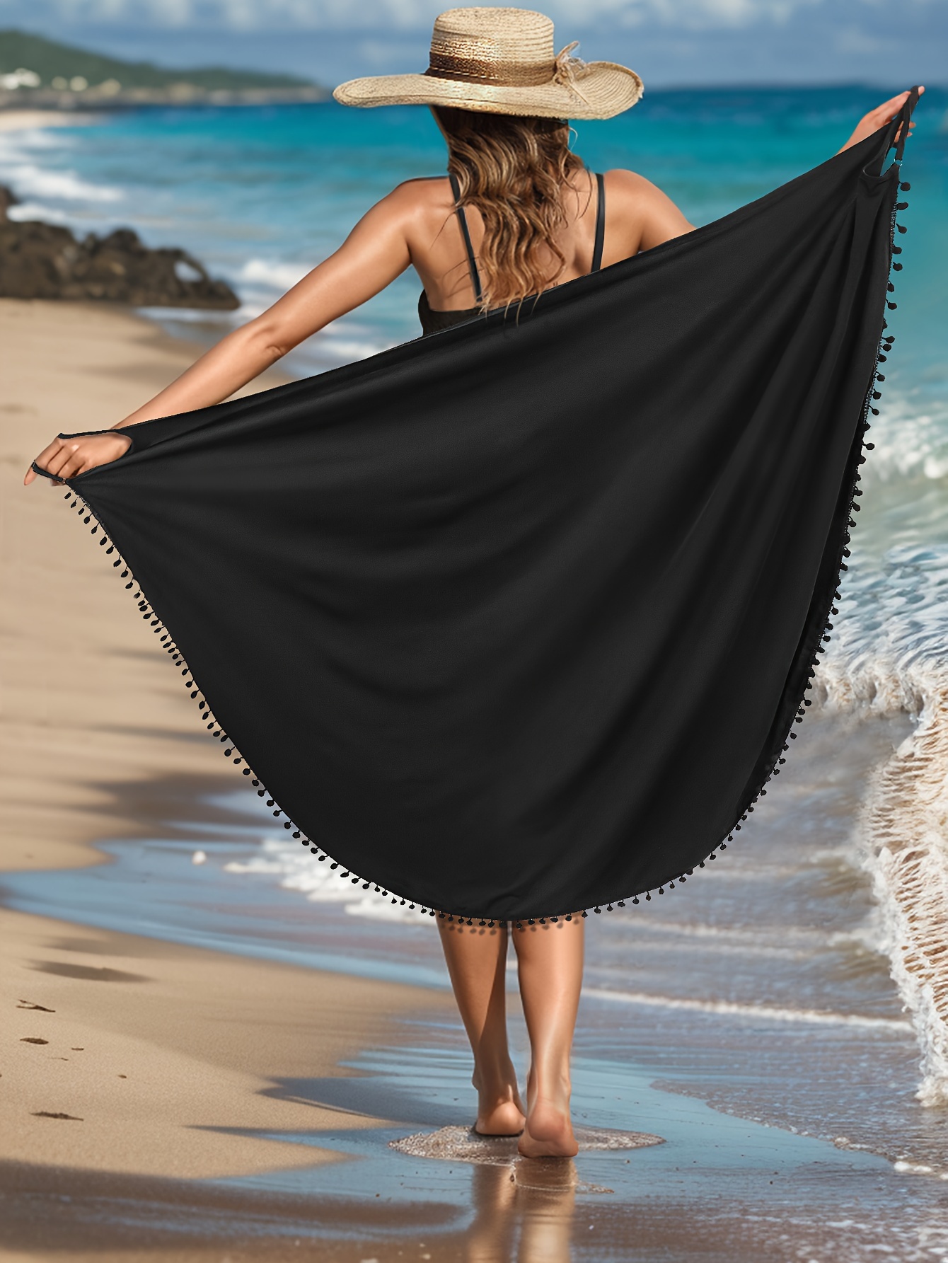 Decor Up Dress, V Neck Backless Wrap Hem Maxi Beach Dress, Women's  Swimwear Clothing