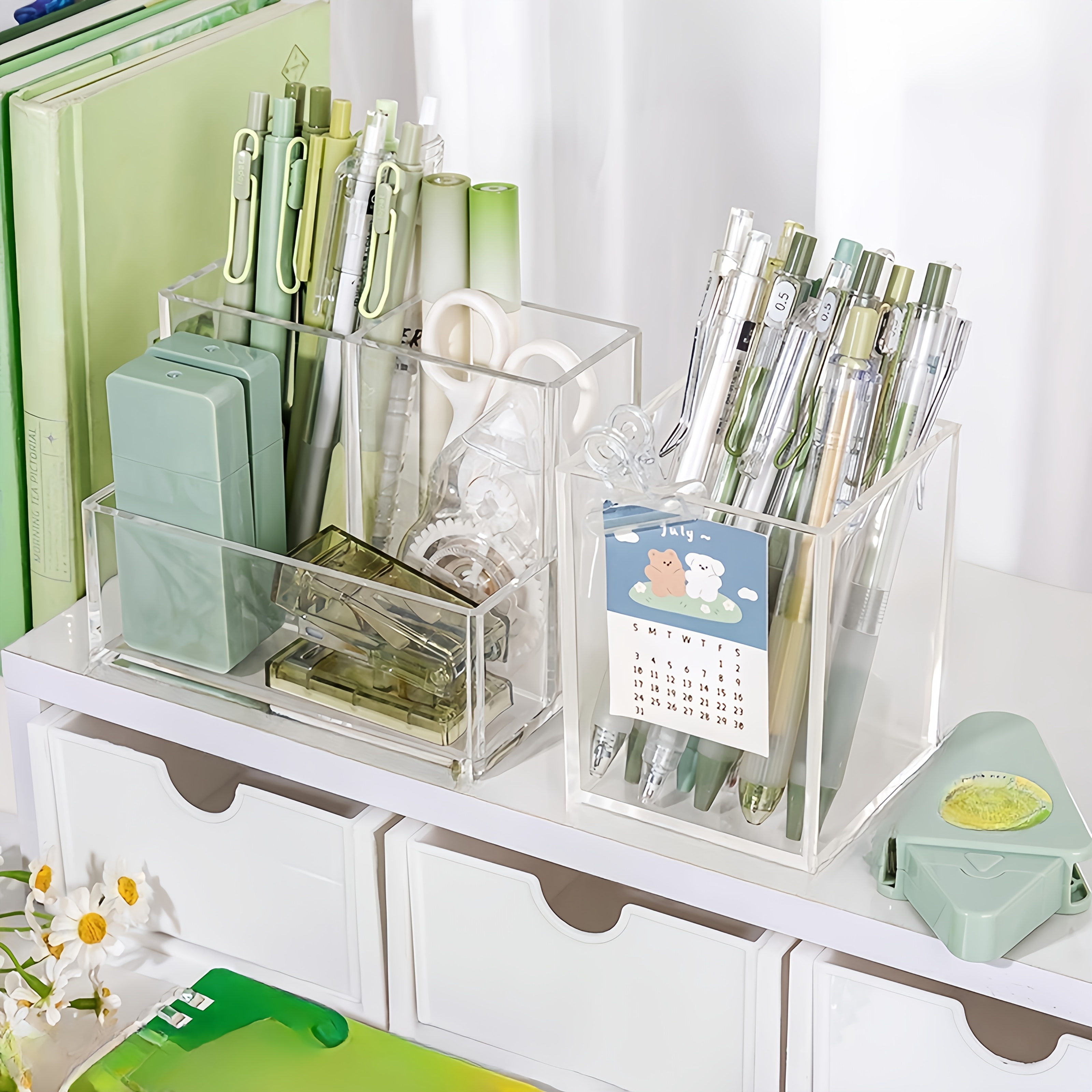 Kosiz 4 Pieces Small Desk Organizer with Drawer Plastic