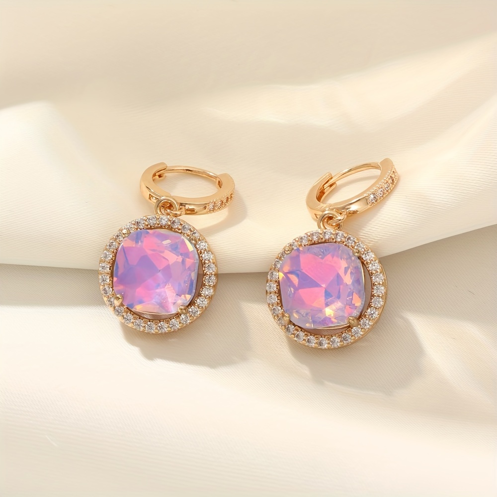 

1 Pair Luxury Purple Round Cubic Zirconia Dangle Earrings For Women Wedding Jewelry Accessories