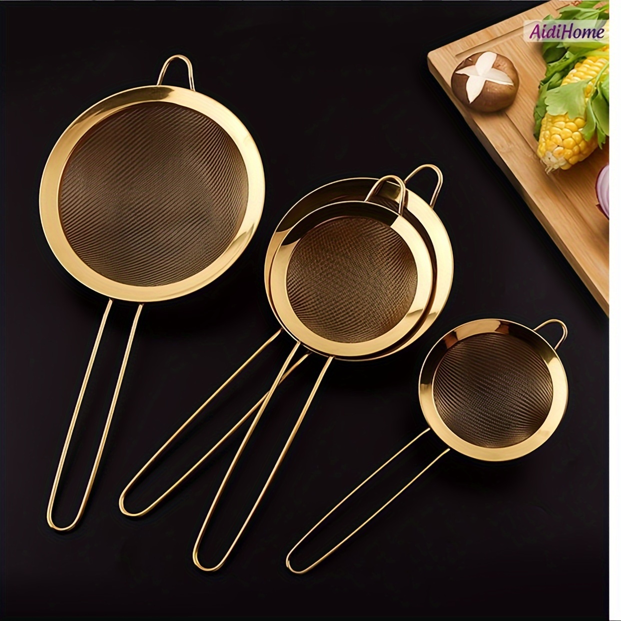 

1pc Stainless Steel Gold-plated Soup Strainer Skimmer Spoon - Fine Mesh Filter For Coffee Soy Milk Juice