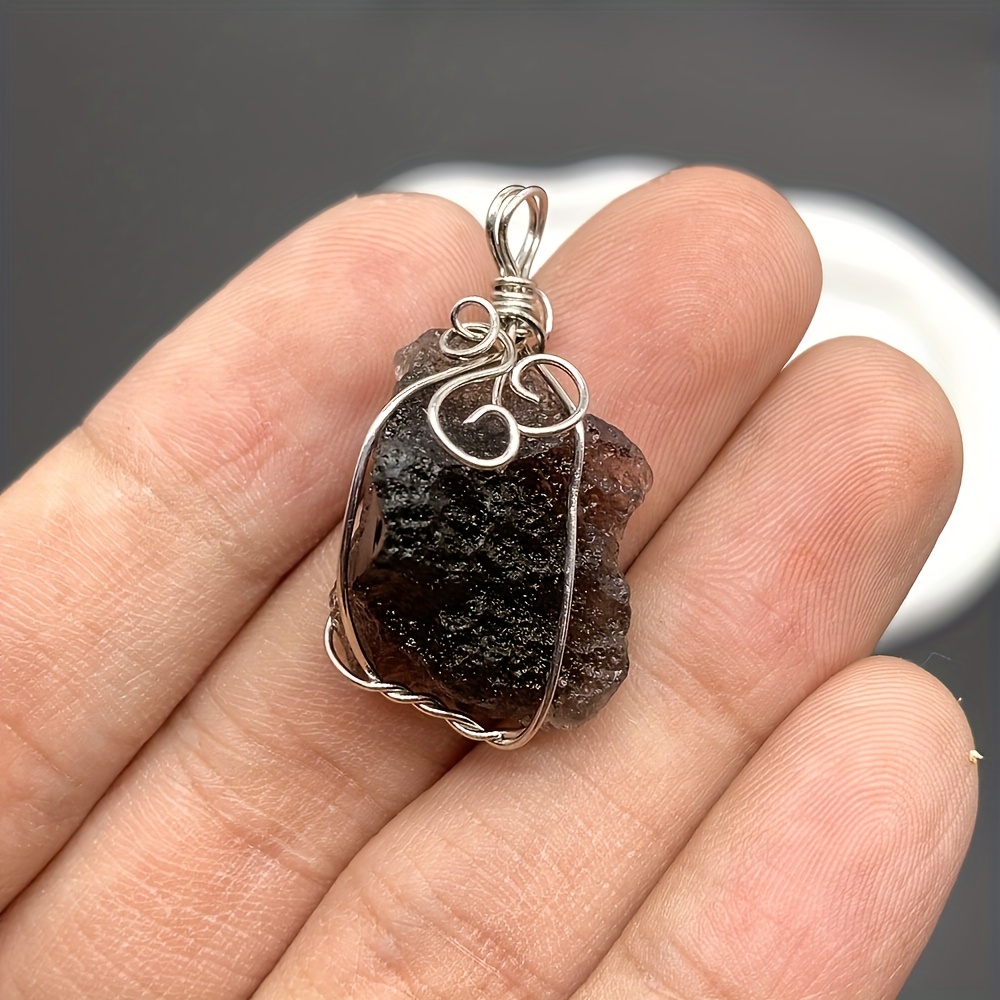 Image of 1pc Black Meteorite Pendant, Irregular Natural Stone, For Jewelry Gift Men Women Series