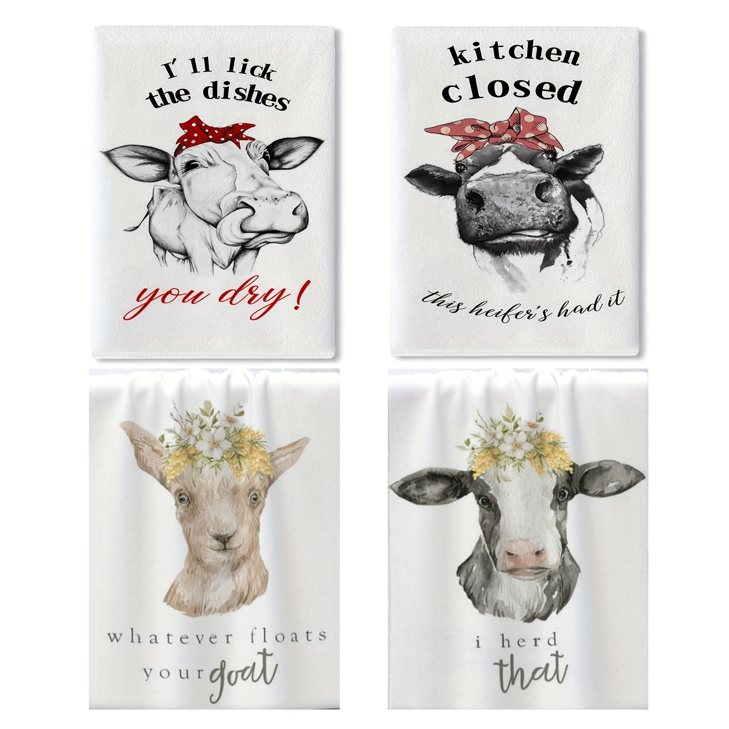 

4pcs Kitchen Towels, Cow Kitchen Tableware Dish Towels, Kitchen Decorations, Logo Tea Bar Dry Cloth, Suitable For Country Farmhouse Funny Animal Decoration Home Decoration