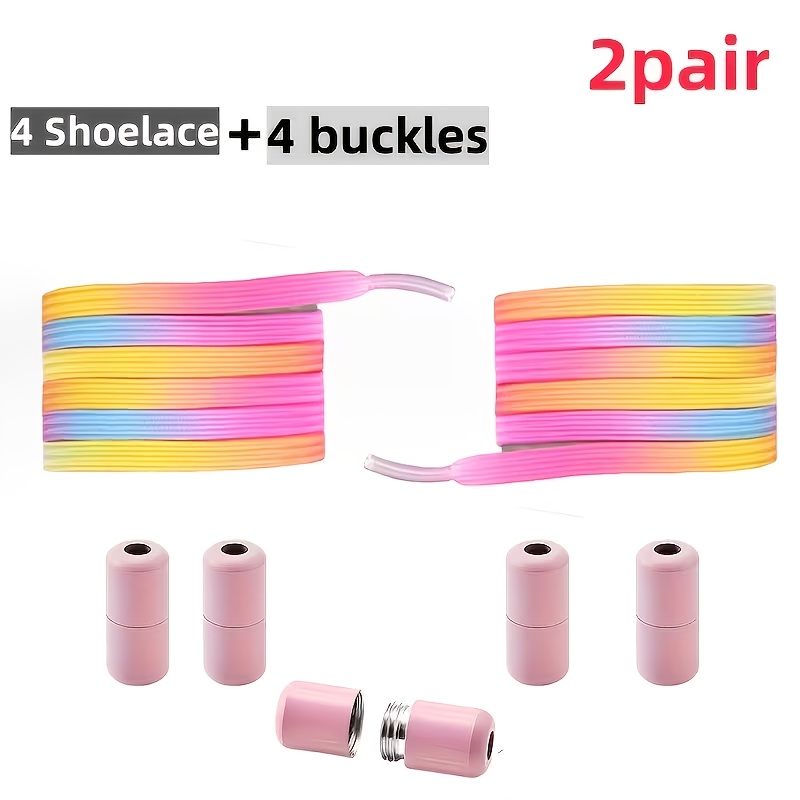 E-shop 2 Paar elastische Schnürsenkel ohne Binden (4 Schnürsenkel) - /Farbige Knöpfe/Bügel | Bequeme, leichte, schnelle Verstellbare flache