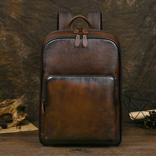 new retro genuine leather mens backpack travel outdoor casual cowhide travel backpack large capacity business mens bag