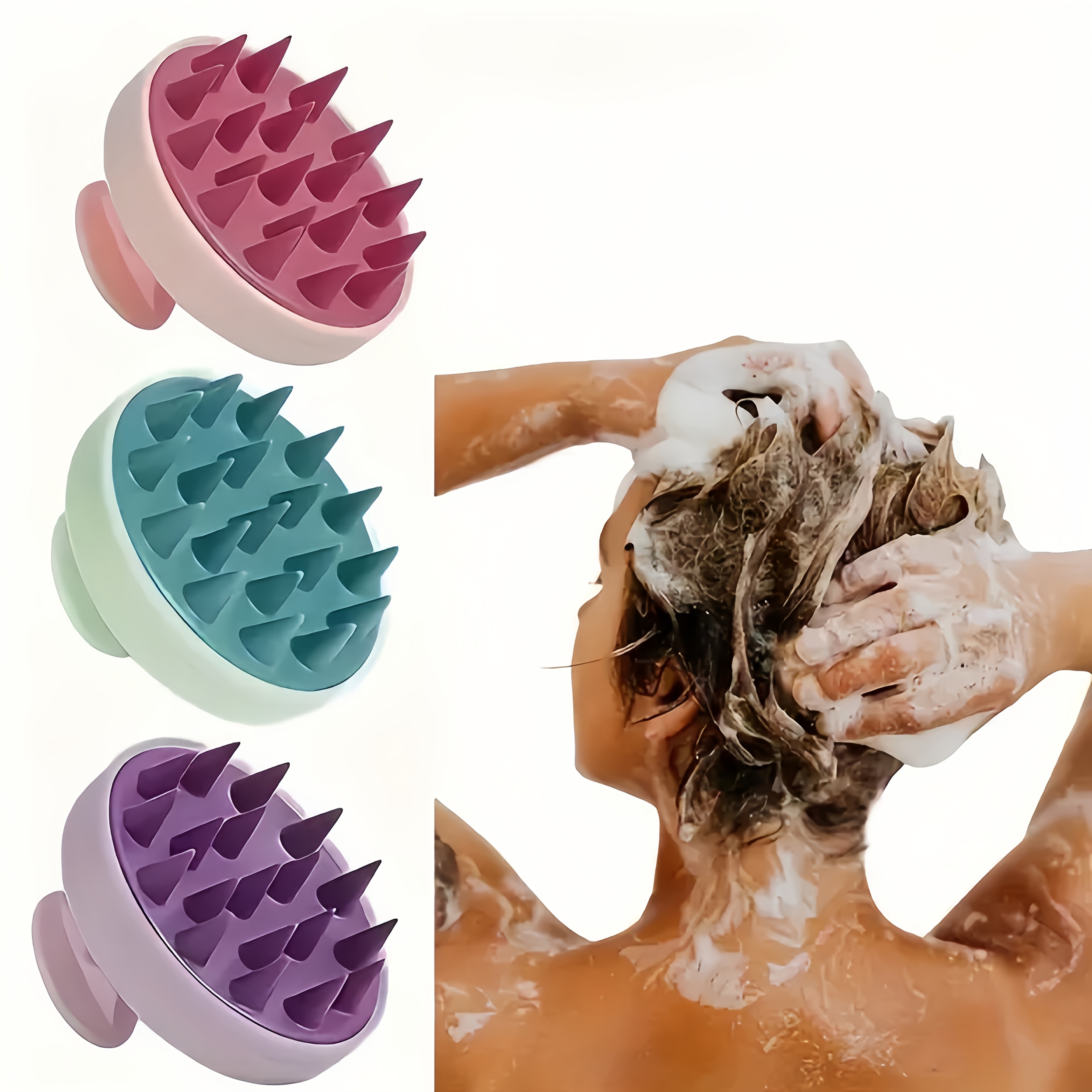 Masajeador Manual de Silicona para la Cabeza y Cepillo de Champú - Masajeador para el Cuero Cabelludo y Cuerpo con Peine de Ducha, Exfoliante Suave para la Eliminación de Células Muertas, Accesorio de Baño Higiénico Adecuado para Duchas/Baños, Dispositivo Duradero para el Cuidado del Cuero Cabelludo