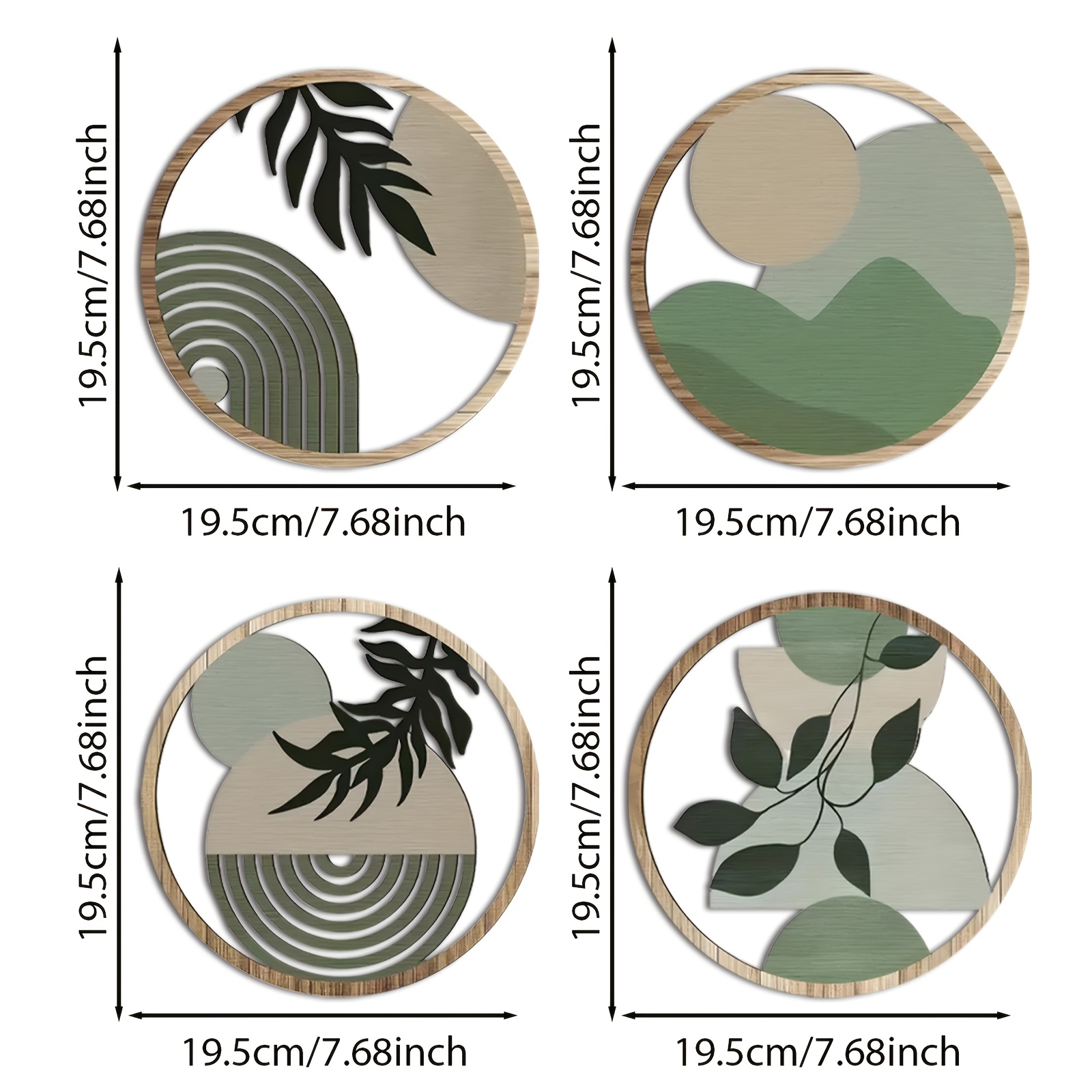 4pcs Round Wooden Wall Art Set - Space & Botanical Themes, Perfect For Bedroom, Living Room, Kitchen & Bathroom Decor - Modern , Ideal Gift For Family & , Wall Decor