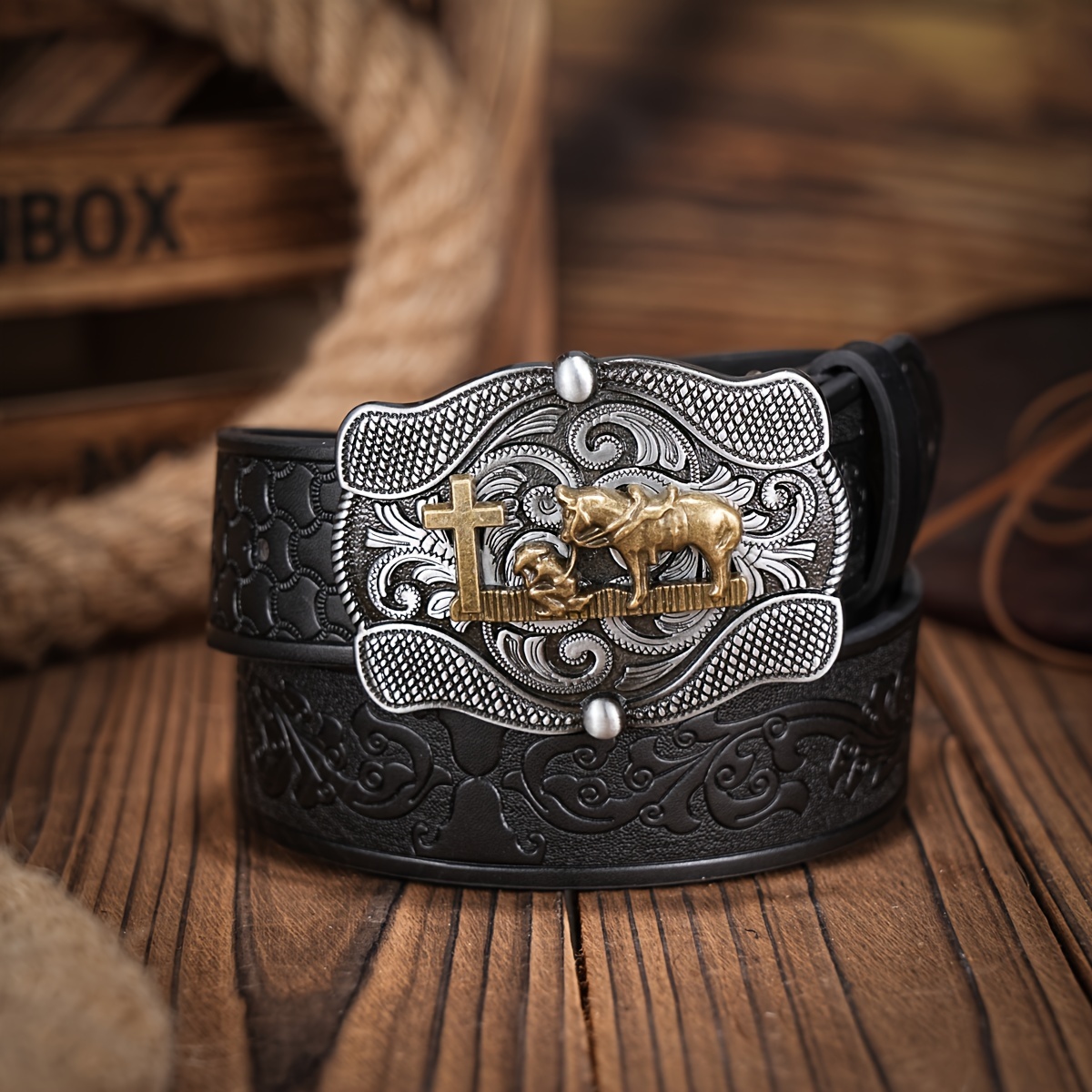 Fashion Men's Western Style Pu Leather Belt Buckle - Temu