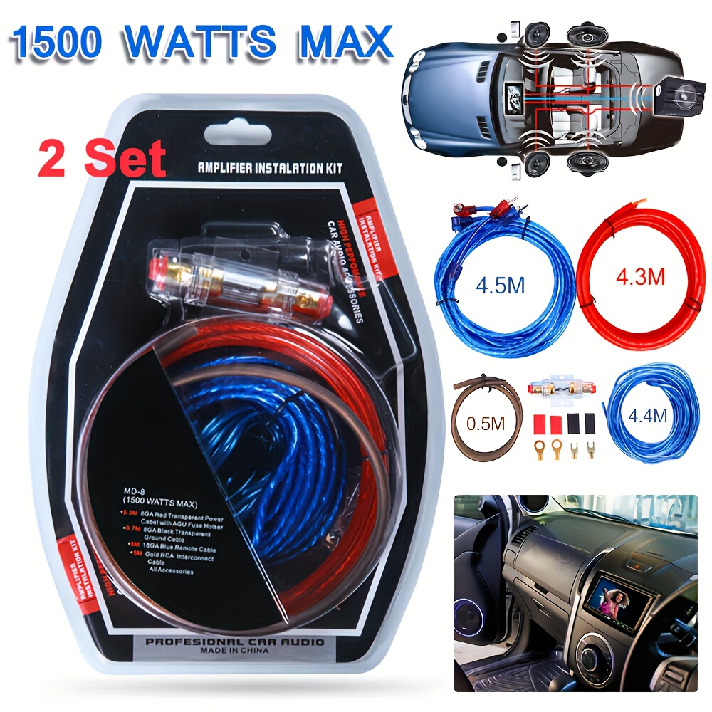 8 Awg Automotive Cable Kit For Amplifier And Subwoofer Connections, Without Battery