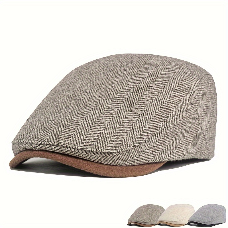 

1pc Adjustable Thick Tweed British Style Men's Newsboy Cap, Warm Winter Beret, Casual Baseball Cap For Leisure And Outdoor Activities