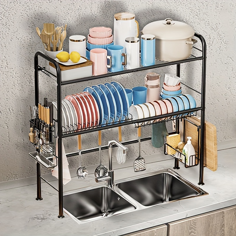 Égouttoir Vaisselle 2 Niveaux NIBSHOOM - INOX Avec Porte-Ustensiles, Bec Pivotant - Noir
