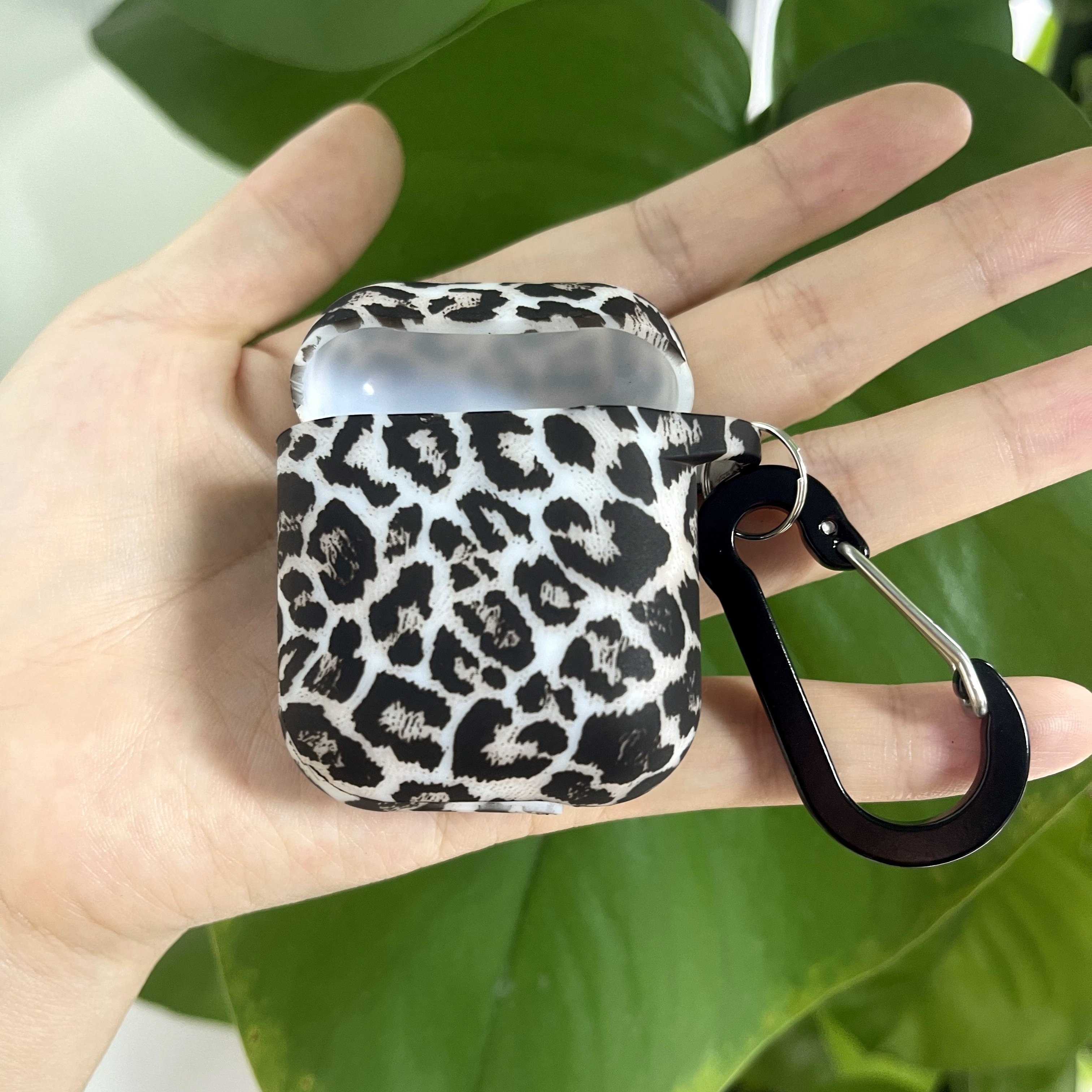 

Silicone Protective Case For Airpods 1 & 2, Cute Leopard Print, Shockproof Cover With Keychain, Front Led Visible - Compatible