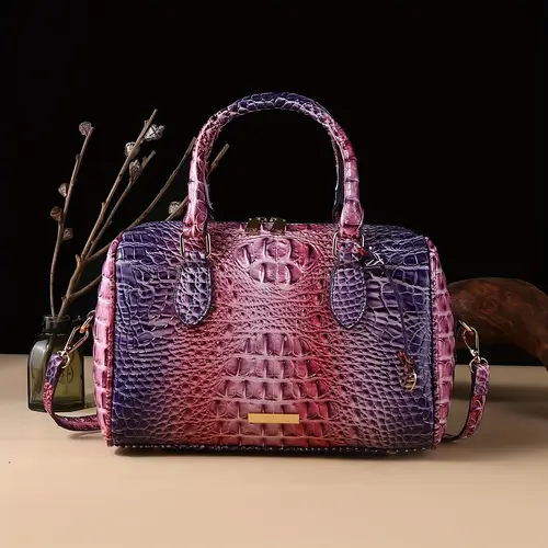 elegant genuine leather handbag with crocodile pattern versatile boston shoulder bag for