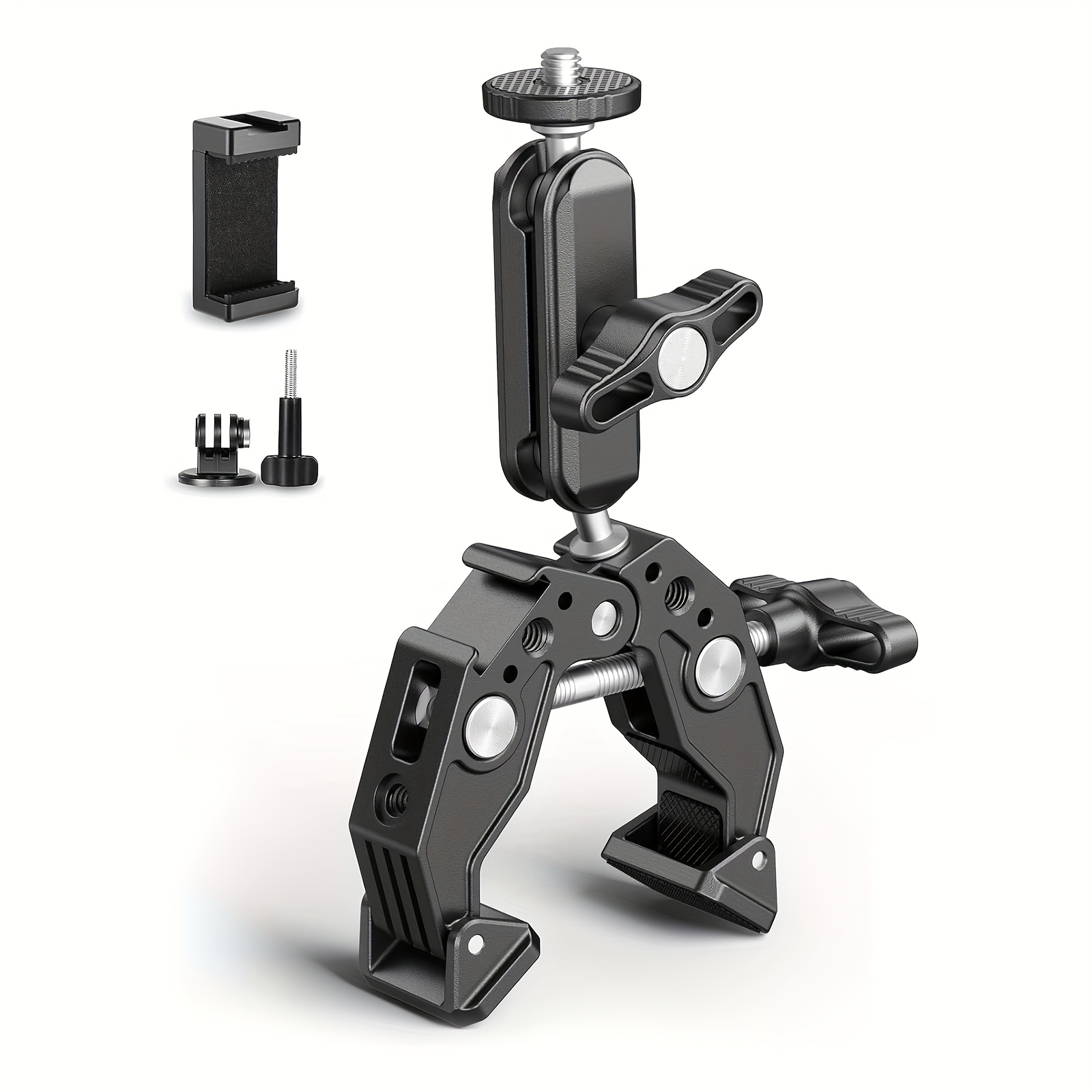 Truifoto Tripod Mount Adapter With 1/4 Inch Thread, Desktop Stand For Phones & Cameras, Includes Phone Clip And Horizontal Bar Support, Sturdy Three-legged Base For Stability, Mini Tripod For Phone