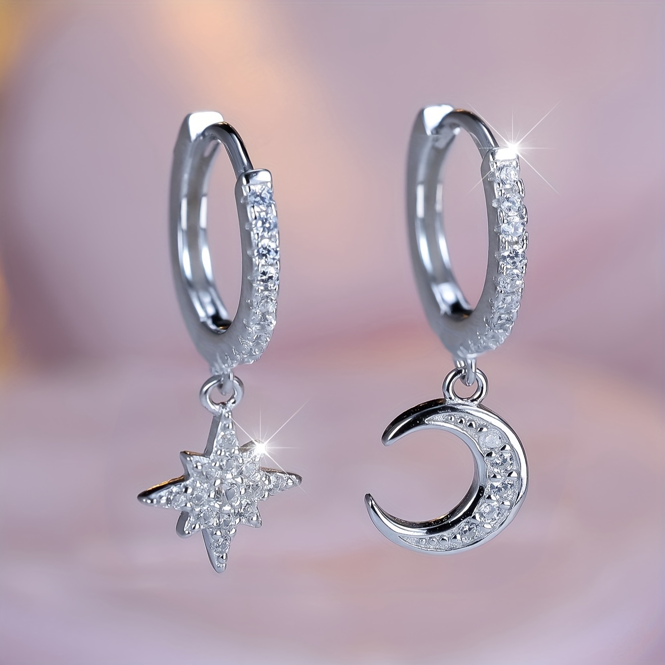 Exquisite 925 Silver Star Oval Earrings with Synthetic Zirconia