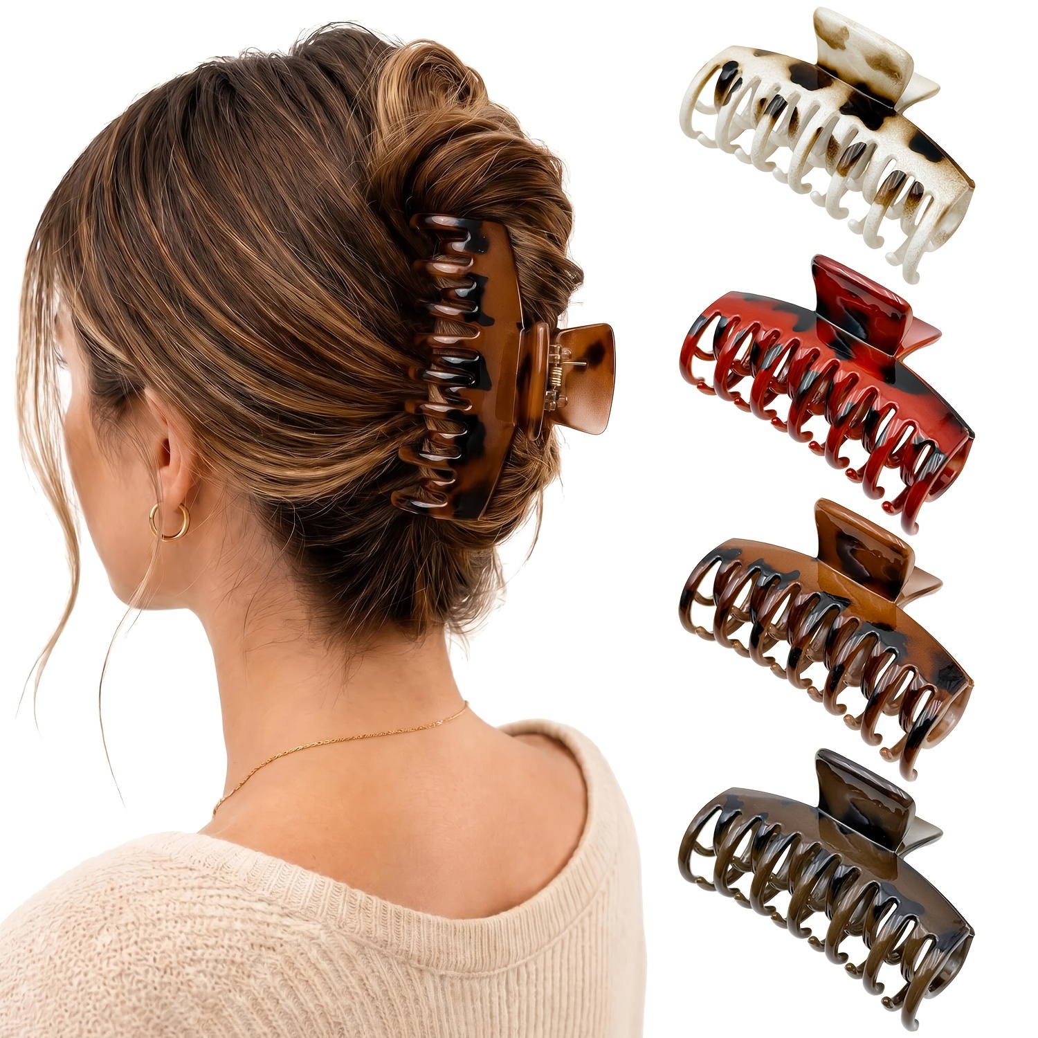 TEMU Set da 4 fermacapelli a artiglio a dente per donna, fermagli grandi per capelli spessi, pinze a morsa a presa forte in materiale pz, accessori