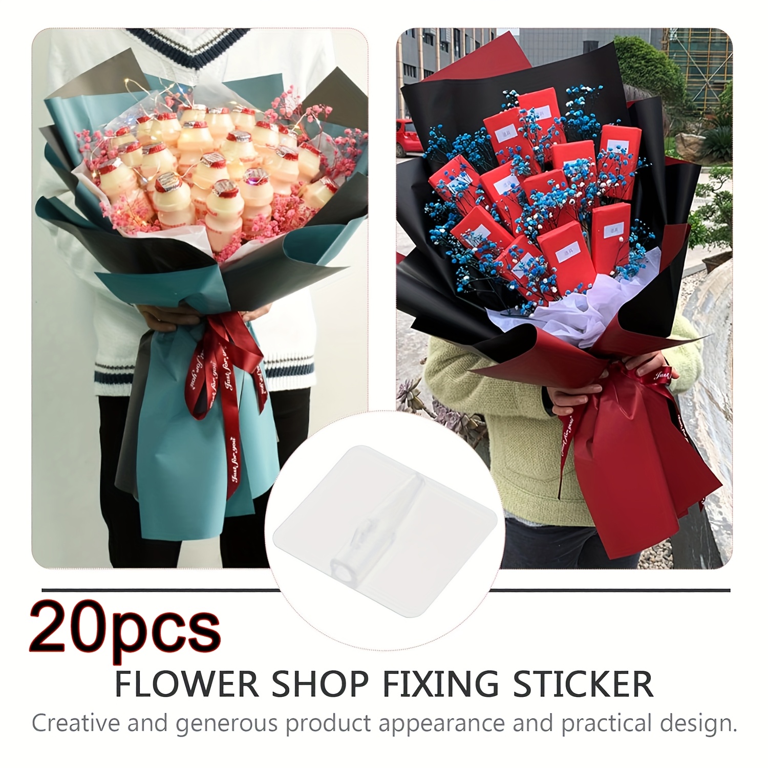 

20pcs Floral Arrangement Adhesive Stickers - Bouquet Fixing, Lollipop Bamboo Skewers & Fruit Flower Diy Packaging Supplies, Room Decor