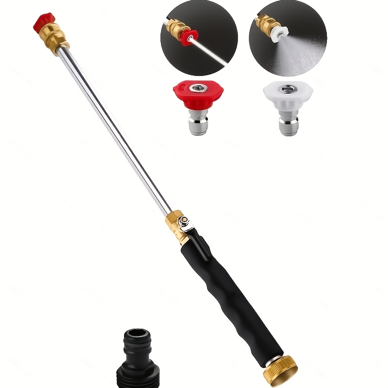 TEMU 1pc Heavy Duty High Pressure Wash Pole With 2 Hose Nozzles, Hose Quick Connectors, Durable Aluminum Alloy Garden Hose Accessory, Ergonomic ,