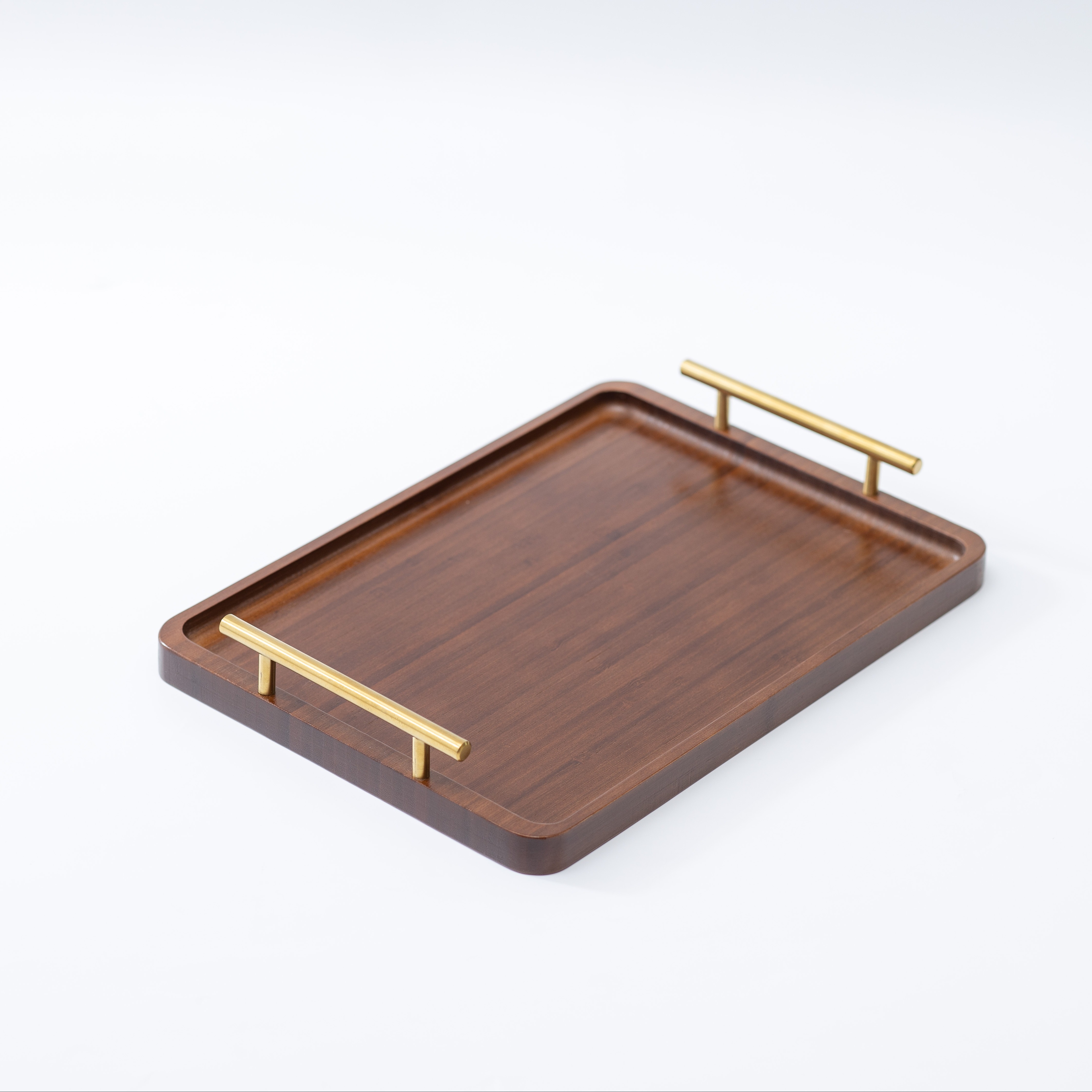 

1pc, Bamboo Tray, Rectangular Tea Serving Tray With Handles, Vintage Style Creative Cup Plate, Dark Brown, For Home And Commercial Use, Table Organizers
