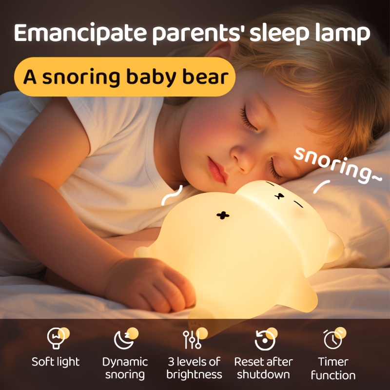 snoring bear   breathable night light for anxiety stress relax meditation lamp with   adjustable brightness usb rechargeable bedside sleep aid for kids adults calming gift bear bedroom decor Product details 2