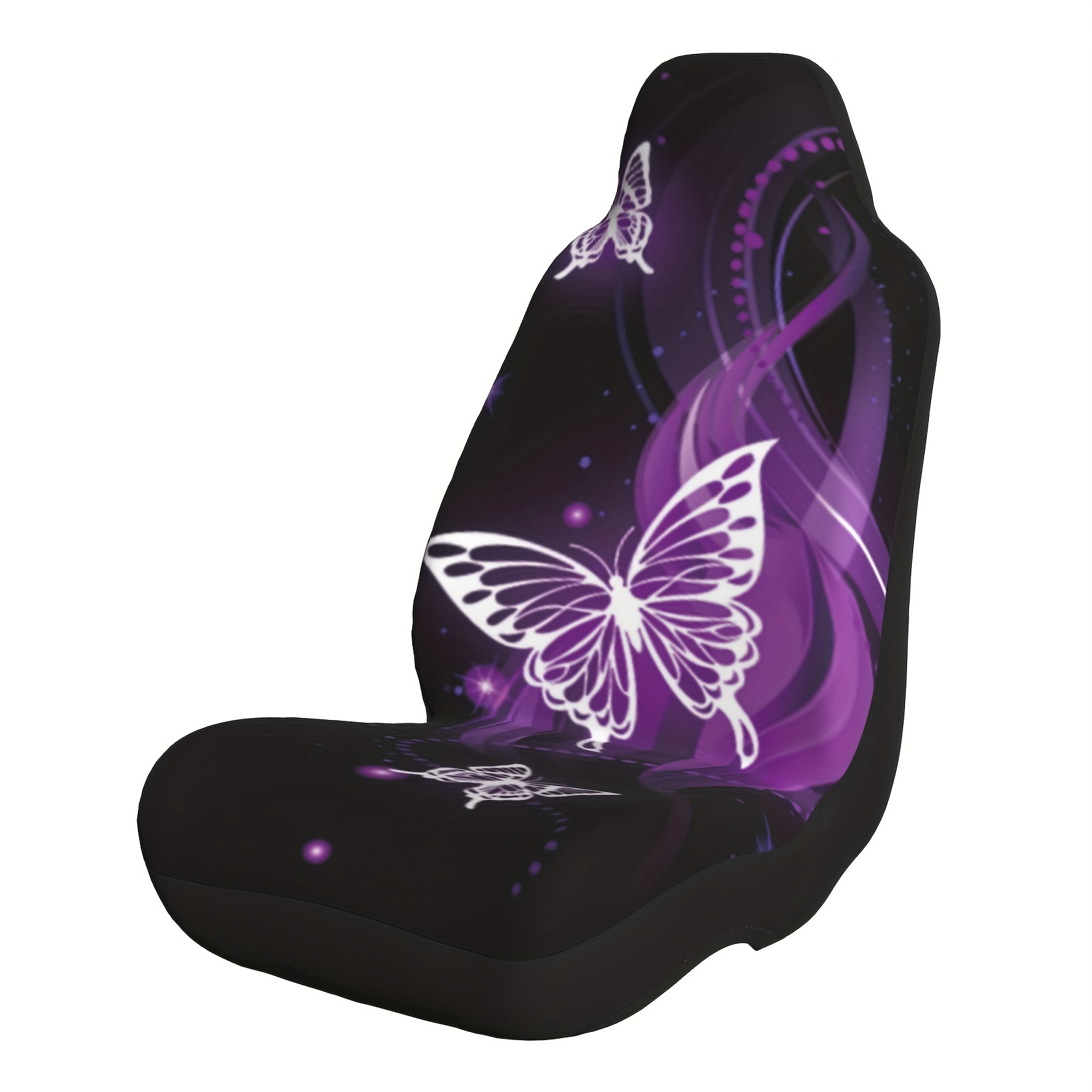 TEMU Purple Butterfly Car Seat Cover Universal Fit For Most Cars, Polyester Fiber, No Filler - 1pc, Hand Washable Or Professional , Model