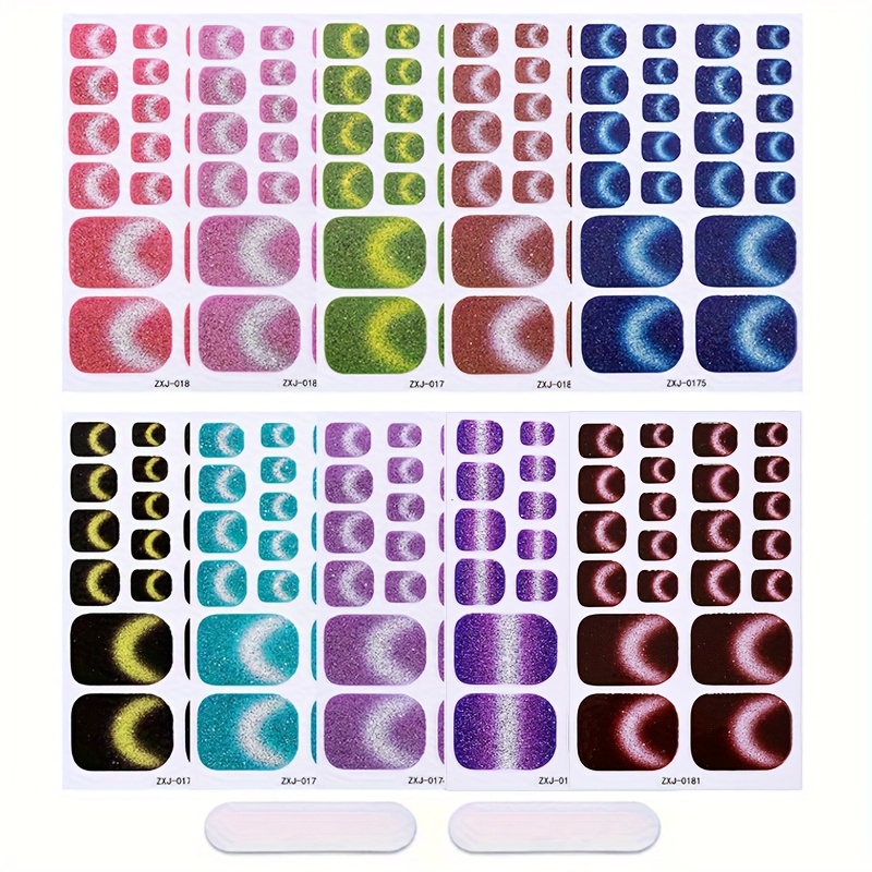 TEMU 5 Sheets With 110pcs Finger Nail Stickers, Self-adhesive Nail Stickers Without Curing Lamp, Featuring Face, Light Bulb, And Cat Eye Patterns,