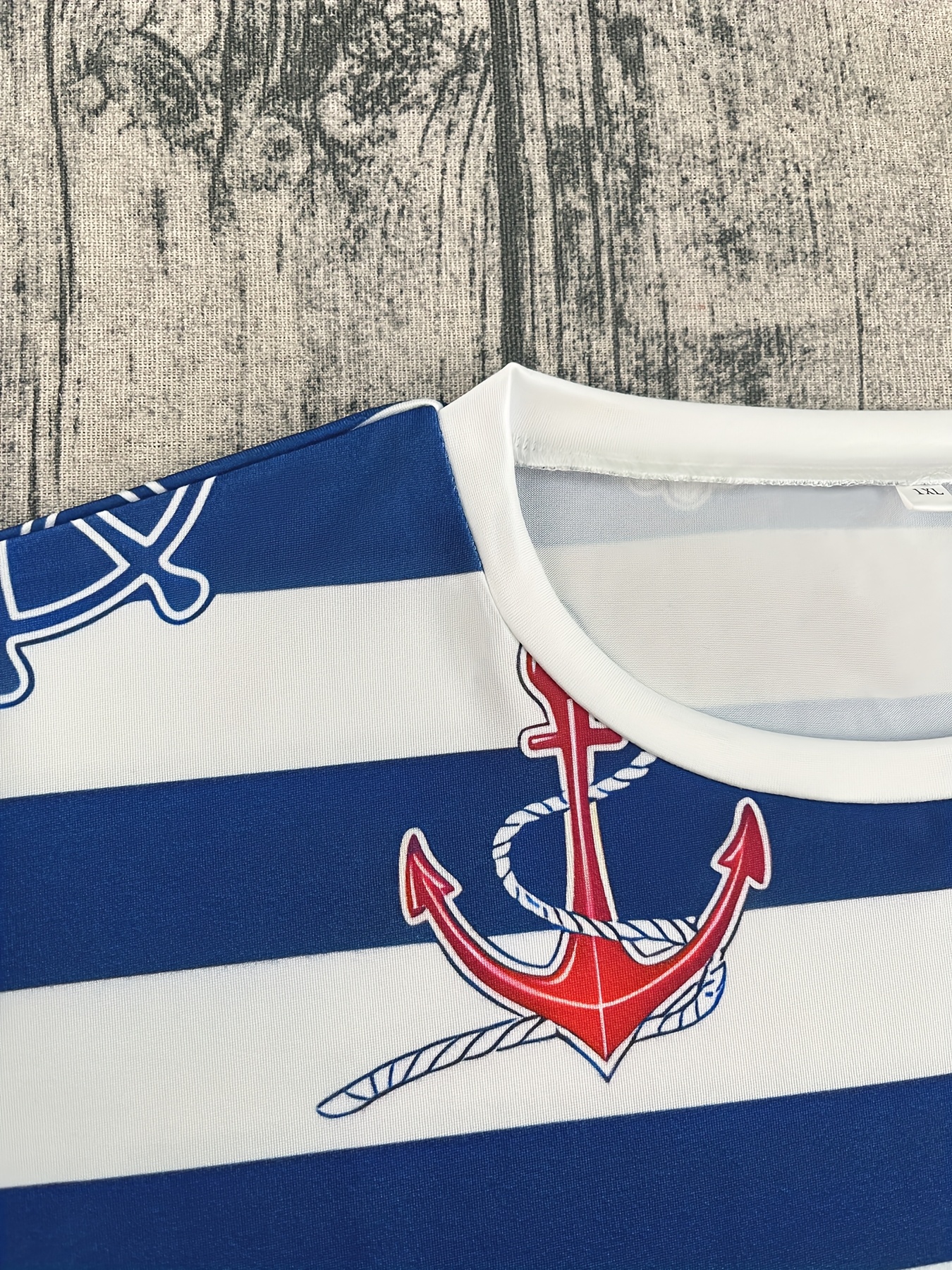 camiseta talla estampado rayas náuticas cuello - Temu Mexico, image size:800x1067