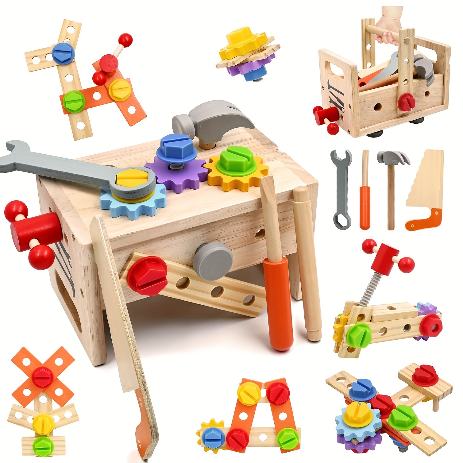 

29pcs Wooden Tool With Box, Stem Educational Pretend Play Construction Toy Birthday Gift