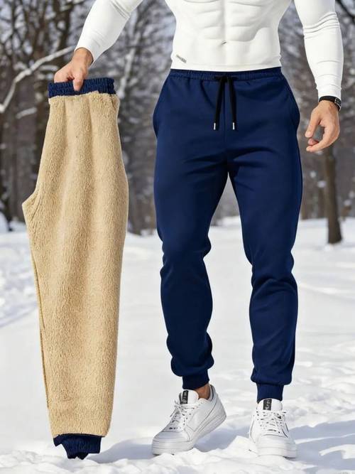 mens winter plus size pants cold proof and windproof casual sports mountain climbing lined integrated fur plus size outdoor thickened lined pants