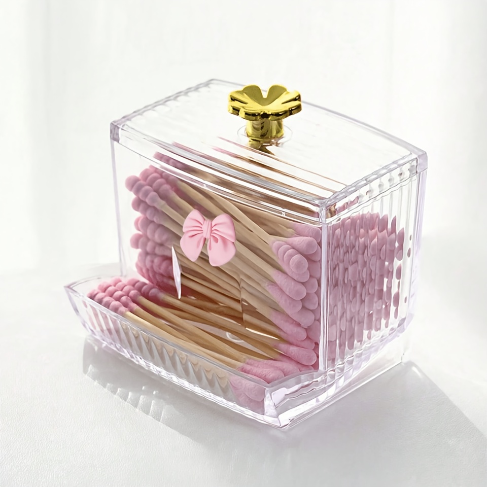 TEMU 1 pieza Soporte transparente con , contenedor de baño a prueba de polvo, para hisopos y artículos pequeños, organizador de tocador