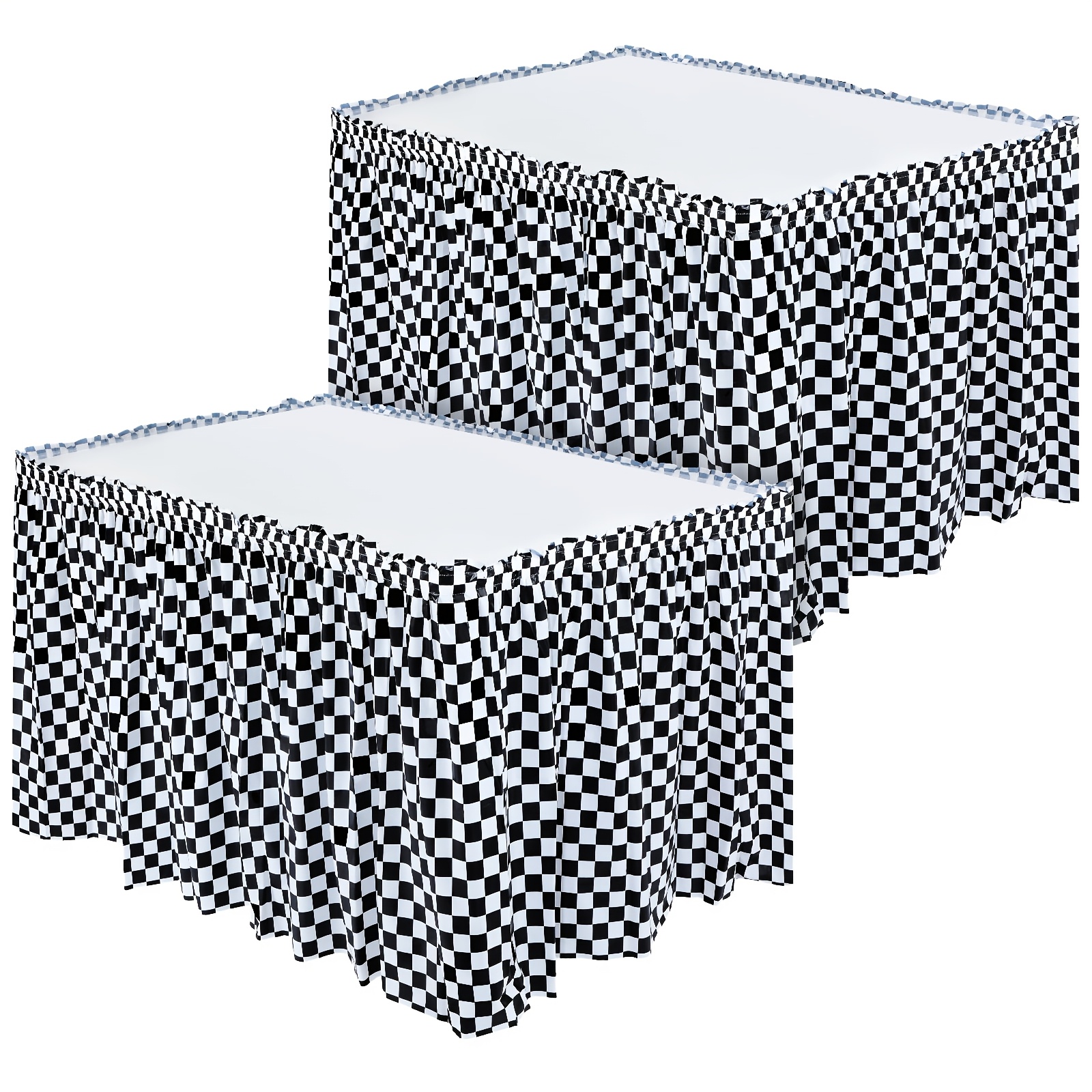 TEMU 2 Pack White And Black Table Skirt Racing Car Party Decorations Plastic Checkered Skirt For Kitchen Dining Catering Wedding Baby Shower Birthday