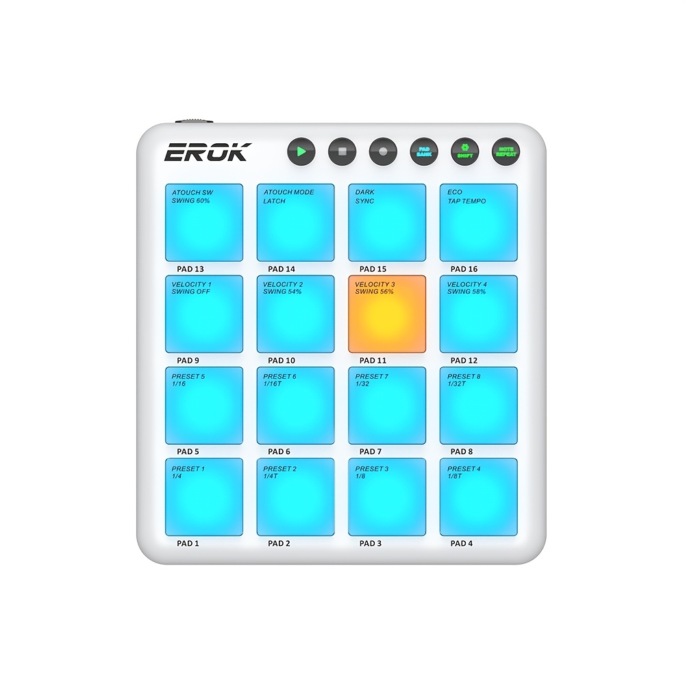 EROK P-16 RGB MIDI Drum Pad, Wireless Bluetooth MIDI Controller