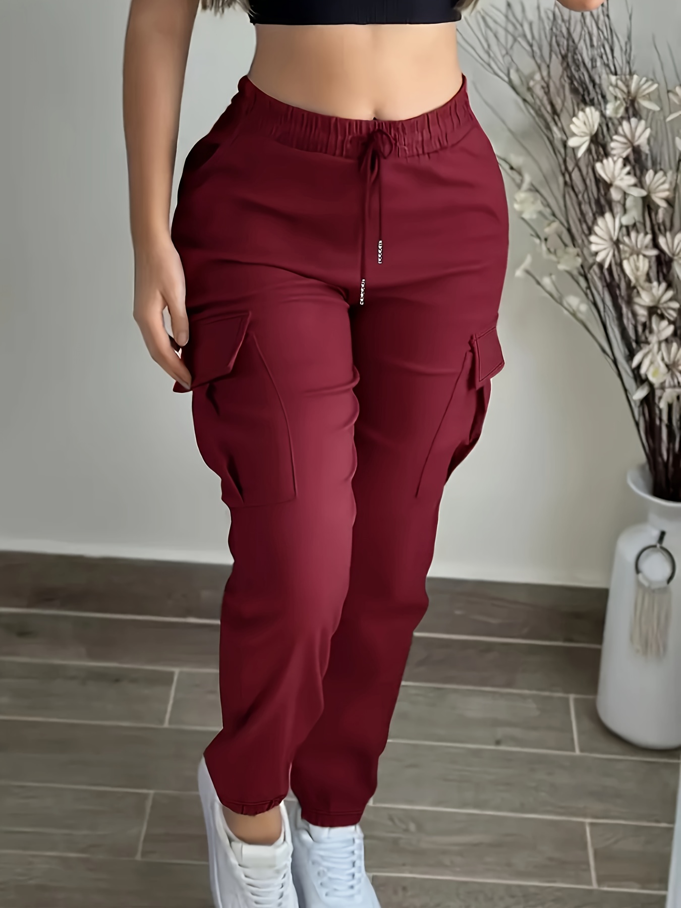 womens pocket drawstring cargo pants