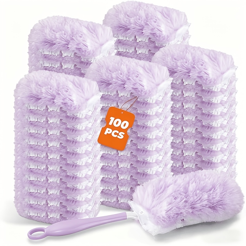 TEMU 100pcs Dusting Duster Refill Set With 1 Handle, Bulk Disposable Duster Refills For Cleaning, Office, Furniture, Kitchen Hygiene, Electronic