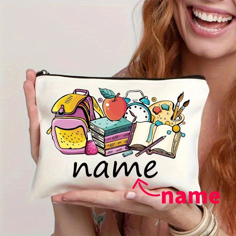TEMU Diy Personalized Artistic Name Lettering, Perfect Back-to- Gift, Cartoon Drawing Board Book Pattern Print, For And , Foldable Daily Storage Bag,