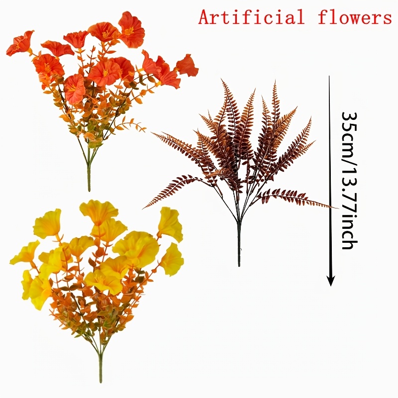 TEMU 3 Bouquets de Automne Simulation (Rouge, Jaune) et Combinaison de Feuilles Persanes, Fleurs de Simulation Décoratives d'Extérieur, Convient pour
