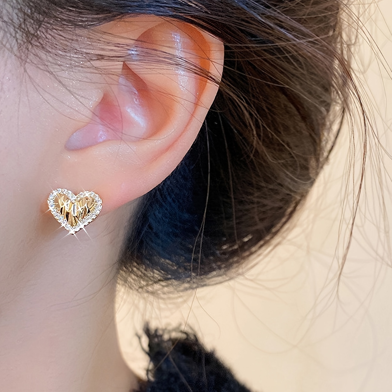 Bling Bling Geometric Love Heart Stud Earrings