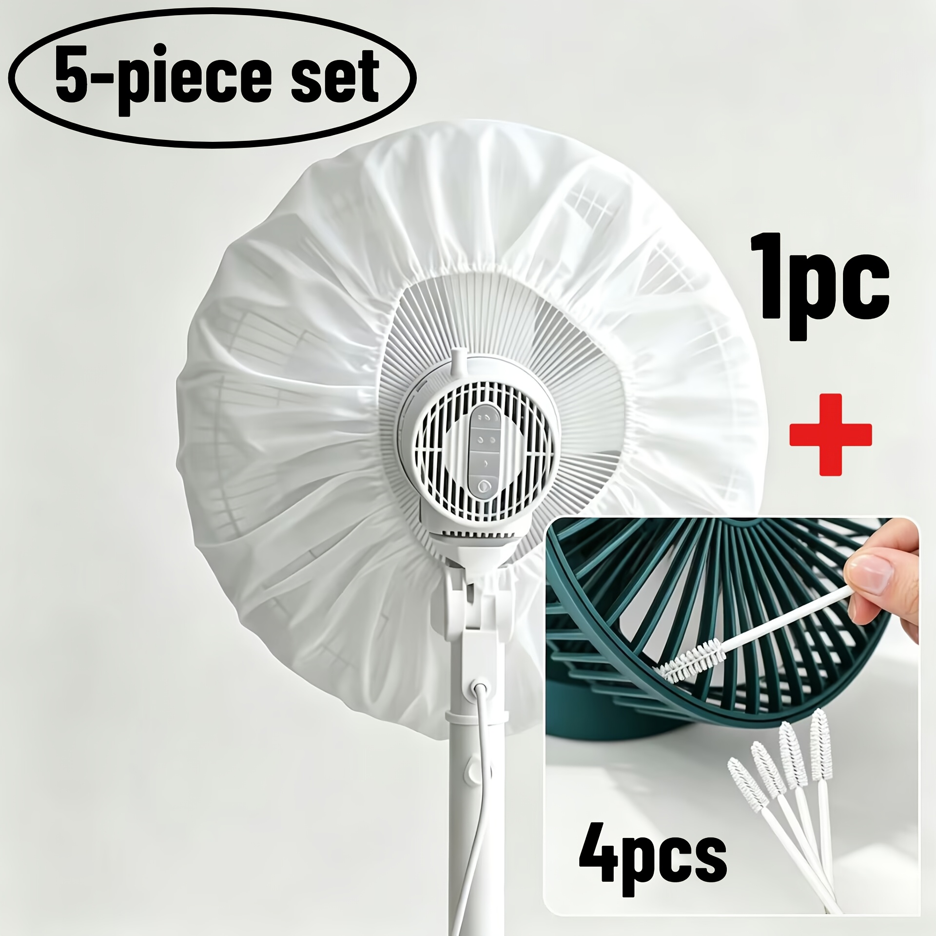 TEMU Kit de accesorios para ventilador de 5 piezas - 1 antipolvo para ventilador y 4 cepillos de limpieza de espacios, cubierta de protección para
